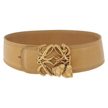 LOEWE Belt Leather 32.3"" Beige Gold Auth 196560