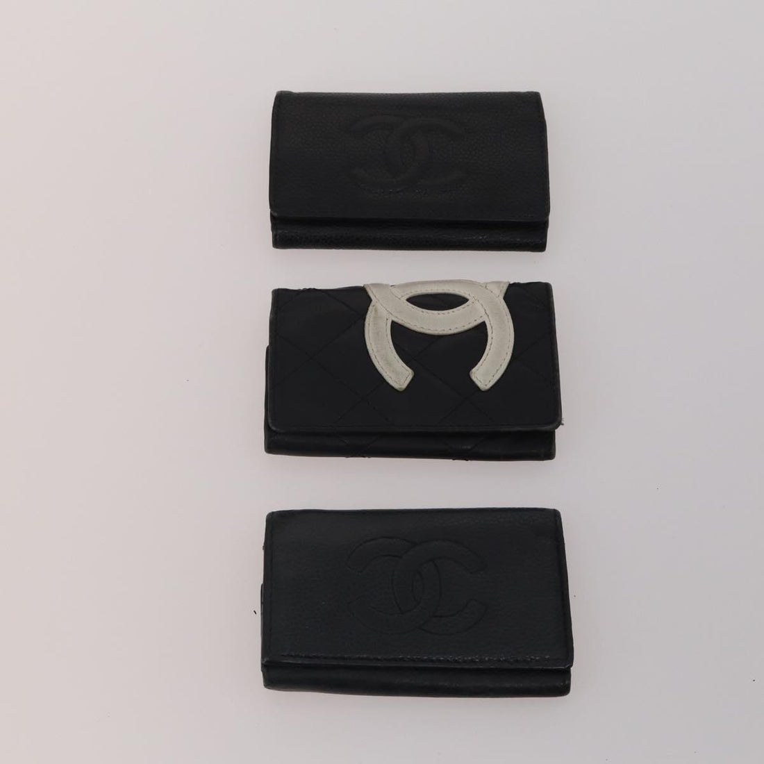 CHANEL Key Case Leather Caviar Skin 10 Set Pink Black purple CC Auth CB309