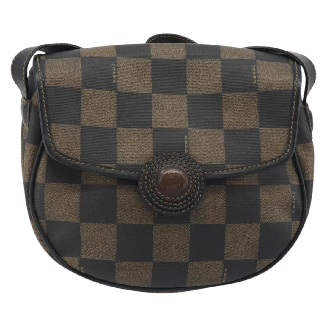 FENDI Pecan Canvas Shoulder Bag PVC Black Brown Auth 196716