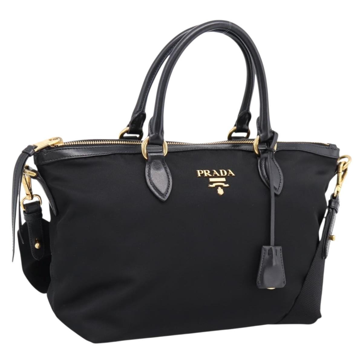 Prada Handbag Nylon Leather 2way Black Gold