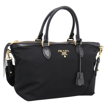 Prada Handbag Nylon Leather 2way Black Gold