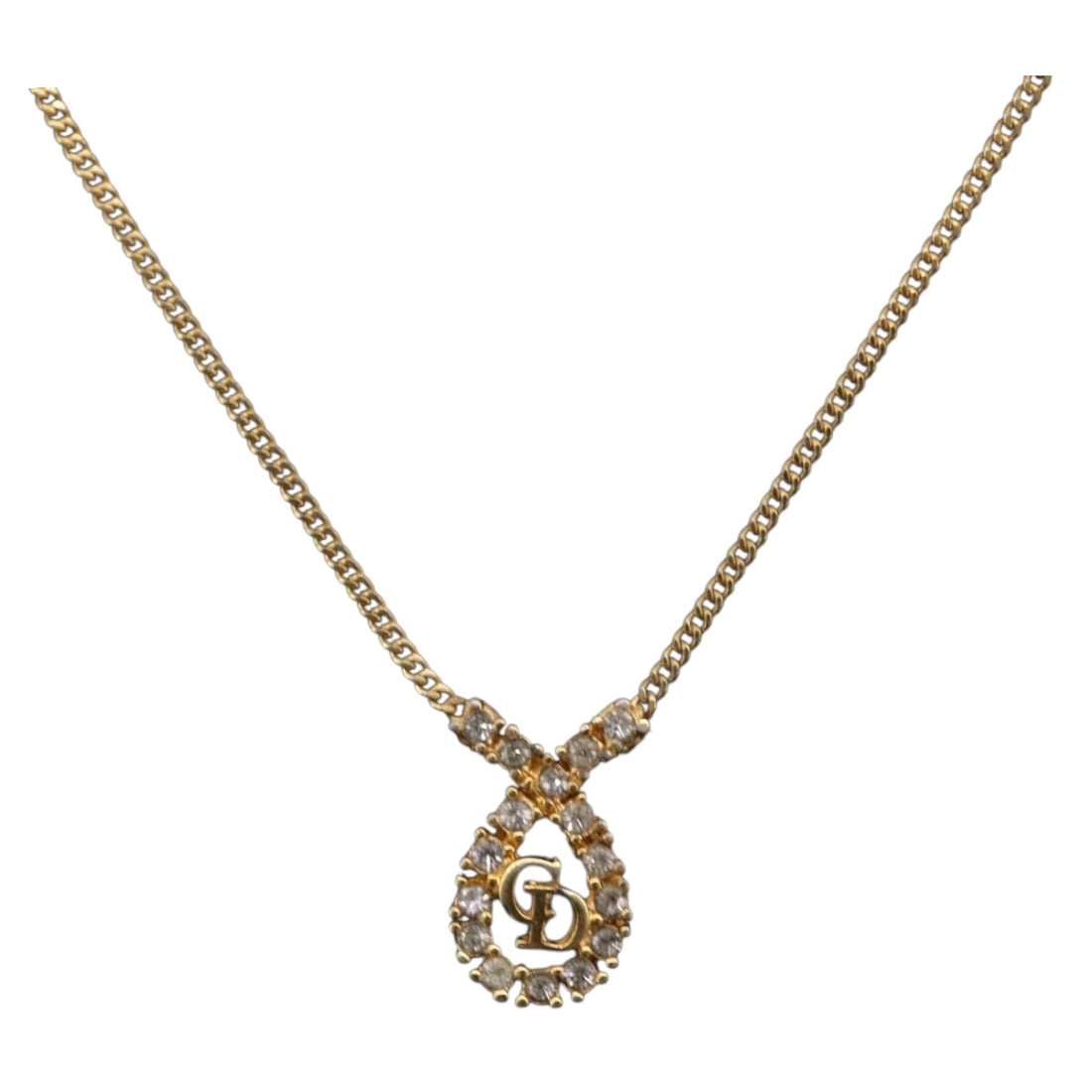 Christian Dior Rhinestone Necklace metal Gold Tone (Grade AB)
