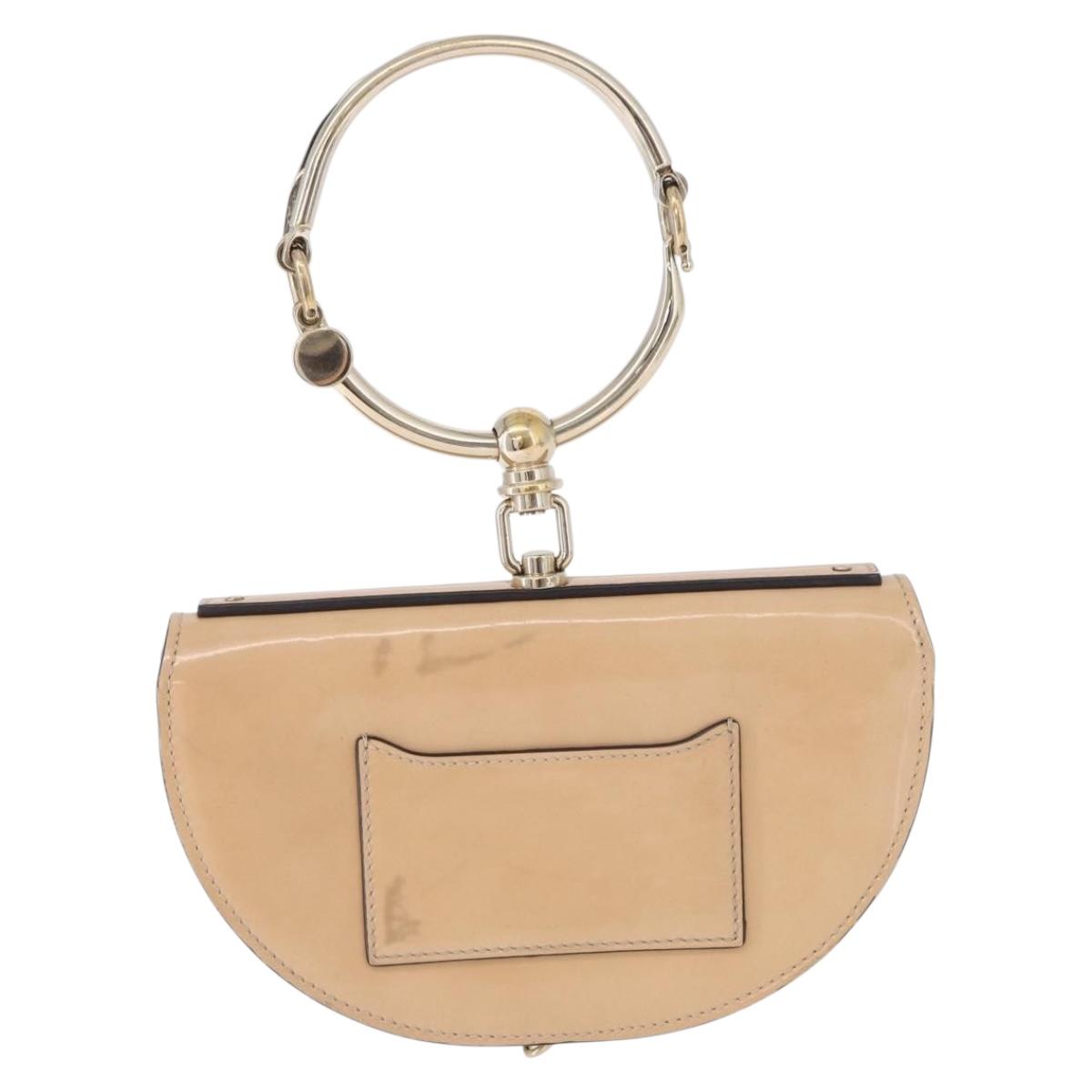 Chloe Nile Minaudire Hand Bag Patent Beige Gold Tone Auth 198468A