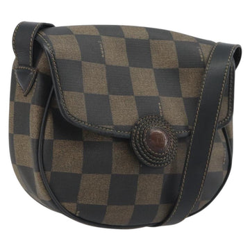 FENDI Pecan Canvas Shoulder Bag PVC Black Brown Auth 196716