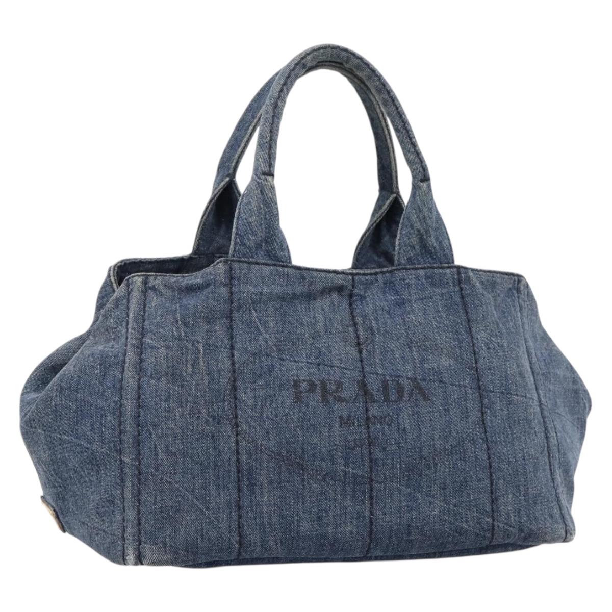 Prada Canapa MM Handbag Denim Blue Gold (Grade C)