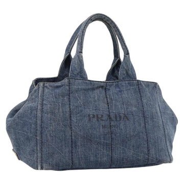 Prada Canapa MM Handbag Denim Blue Gold (Grade C)