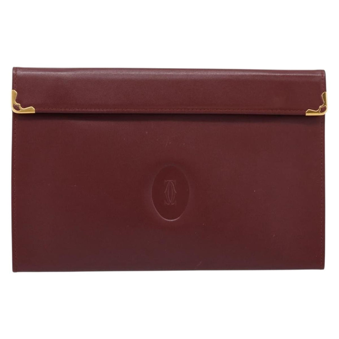 CARTIER Must Line Pouch Leather Bordeaux Gold Auth am12264V