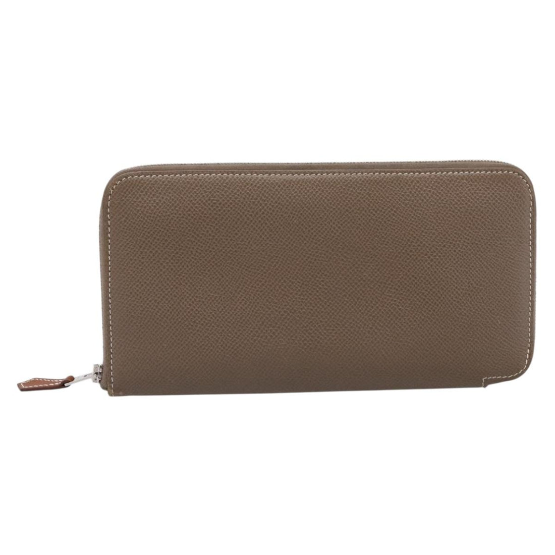 HERMES Azap Long Silk Inn Long Wallet Leather Beige Silver Auth 198757A