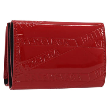 BALENCIAGA Compact Wallet Patent Leather Red Silver 558208 Auth 198793M