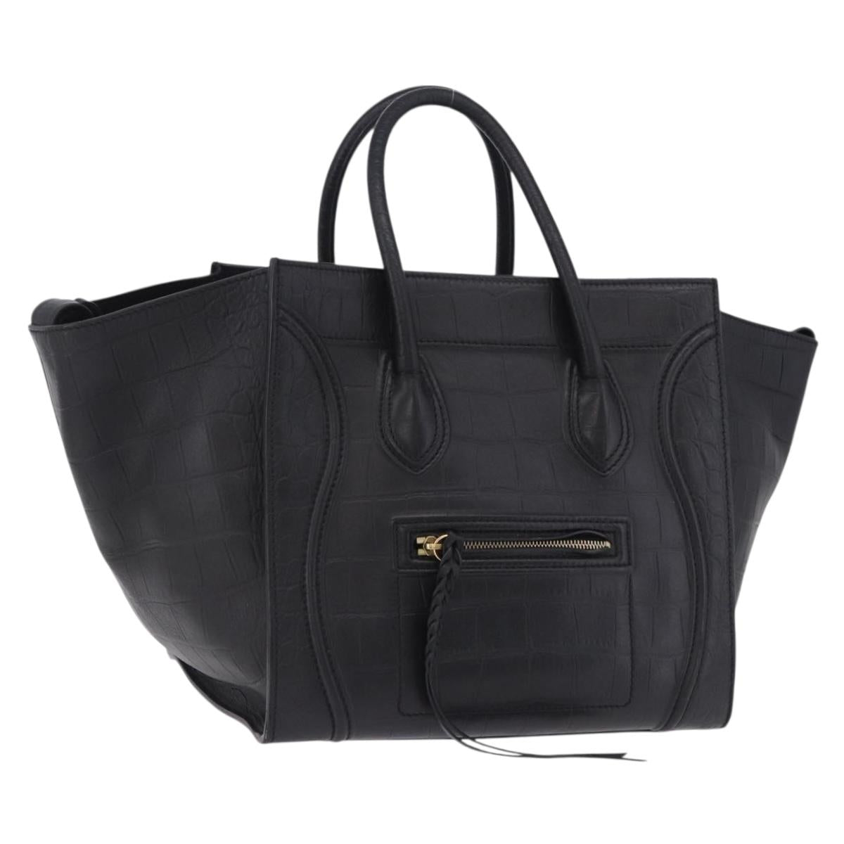Celine Luggage Phantom Shopper Handbag Leather Black Gold Tone