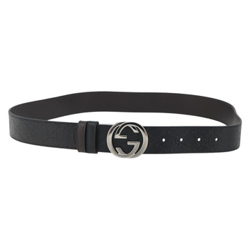 GUCCI GuccissimaGG Interlocking G Belt Leather Black Silver 473030 Auth BA15074V