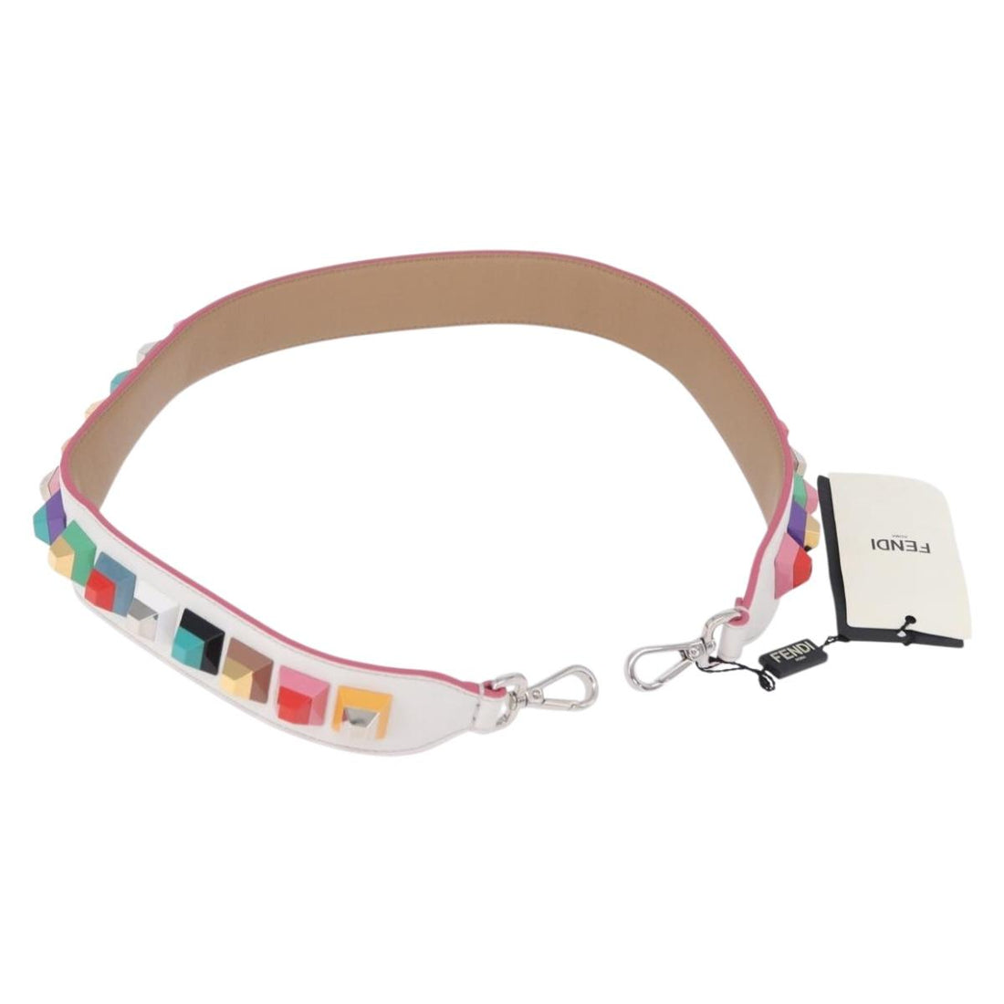 FENDI Strap You Shoulder Strap Leather White Silver Auth 198780M