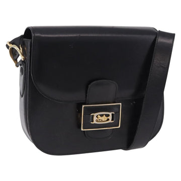 CELINE Horse Carriage Shoulder Bag Leather Black Gold Tone Auth 198510