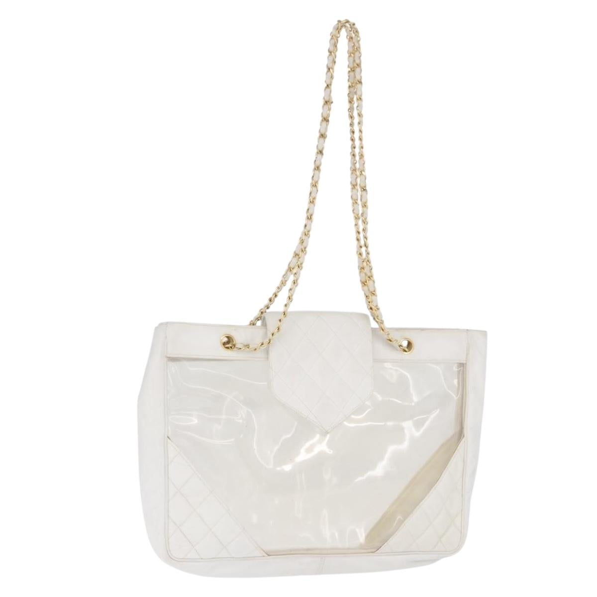 Chanel Matelasse Chain Shoulder Bag Vinyl White Gold Tone CC