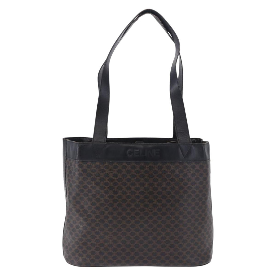 CELINE Macadam Canvas Tote Bag PVC Leather Black Gold Auth BA15122