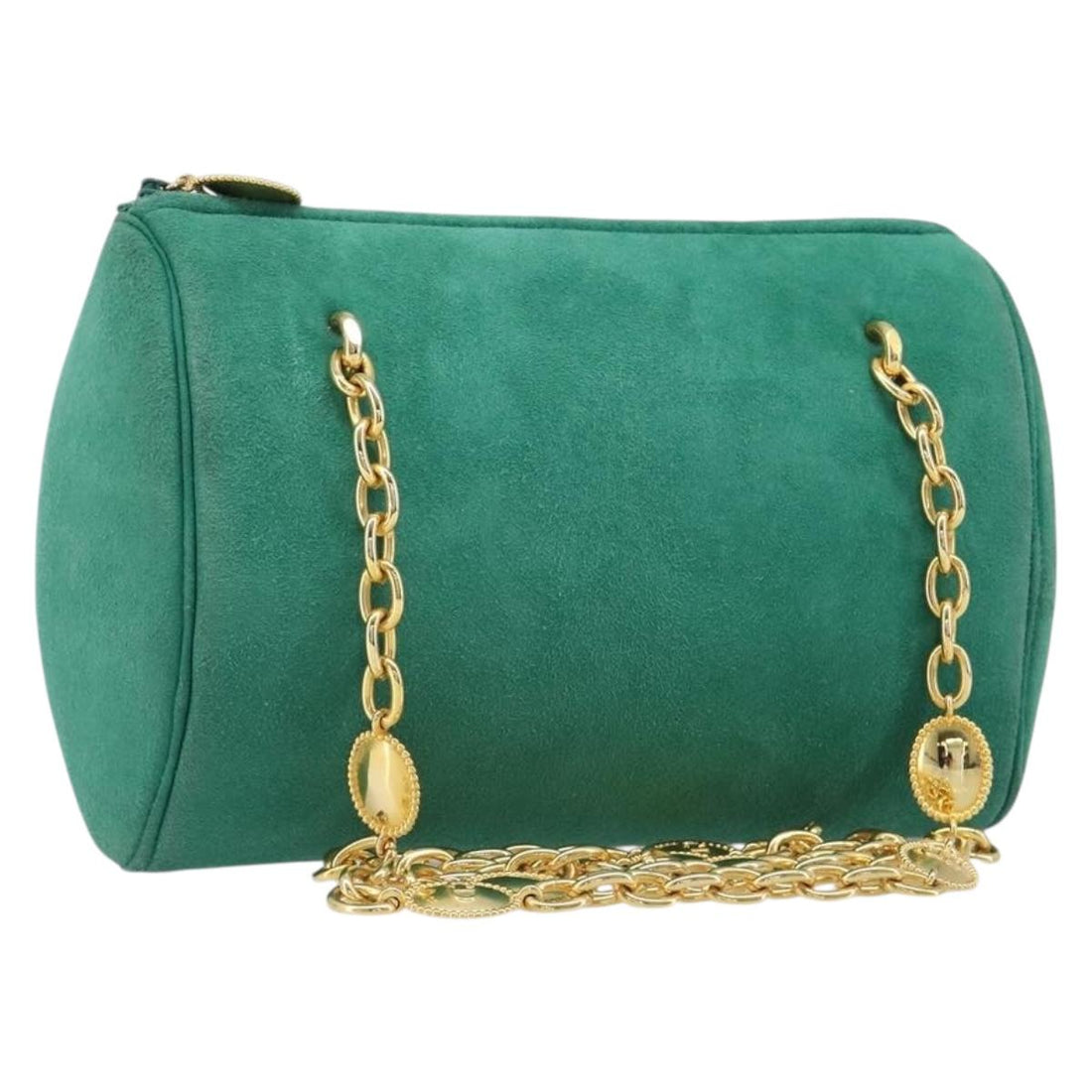 Christian Dior Chain Shoulder Bag Suede Green Gold Tone