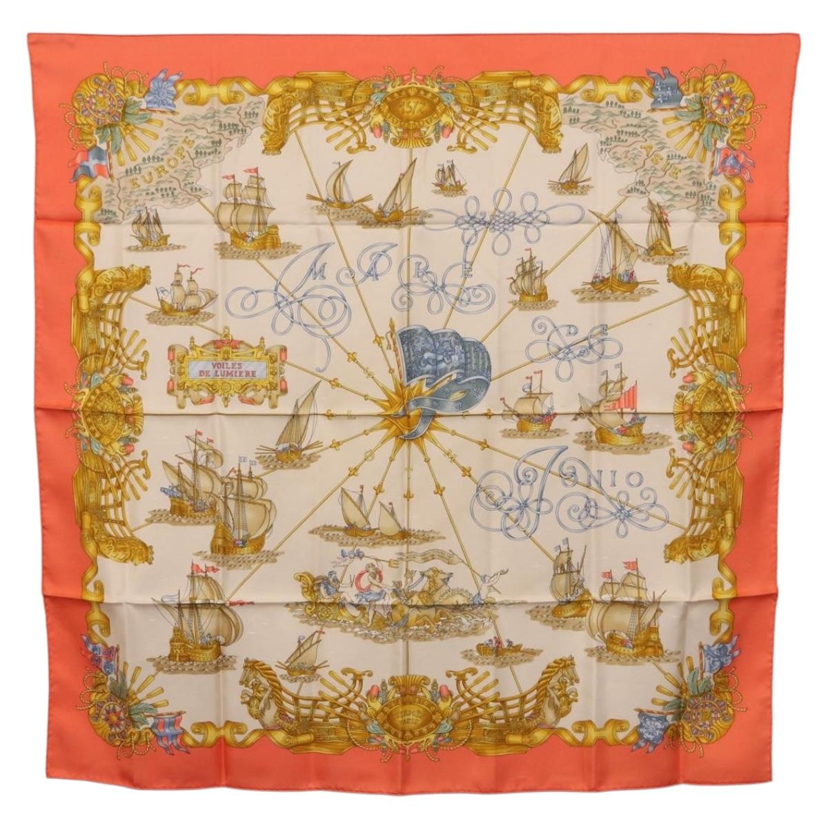 Hermès Carre 90 Scarf Silk "VOILES DE LUMIERE" Orange