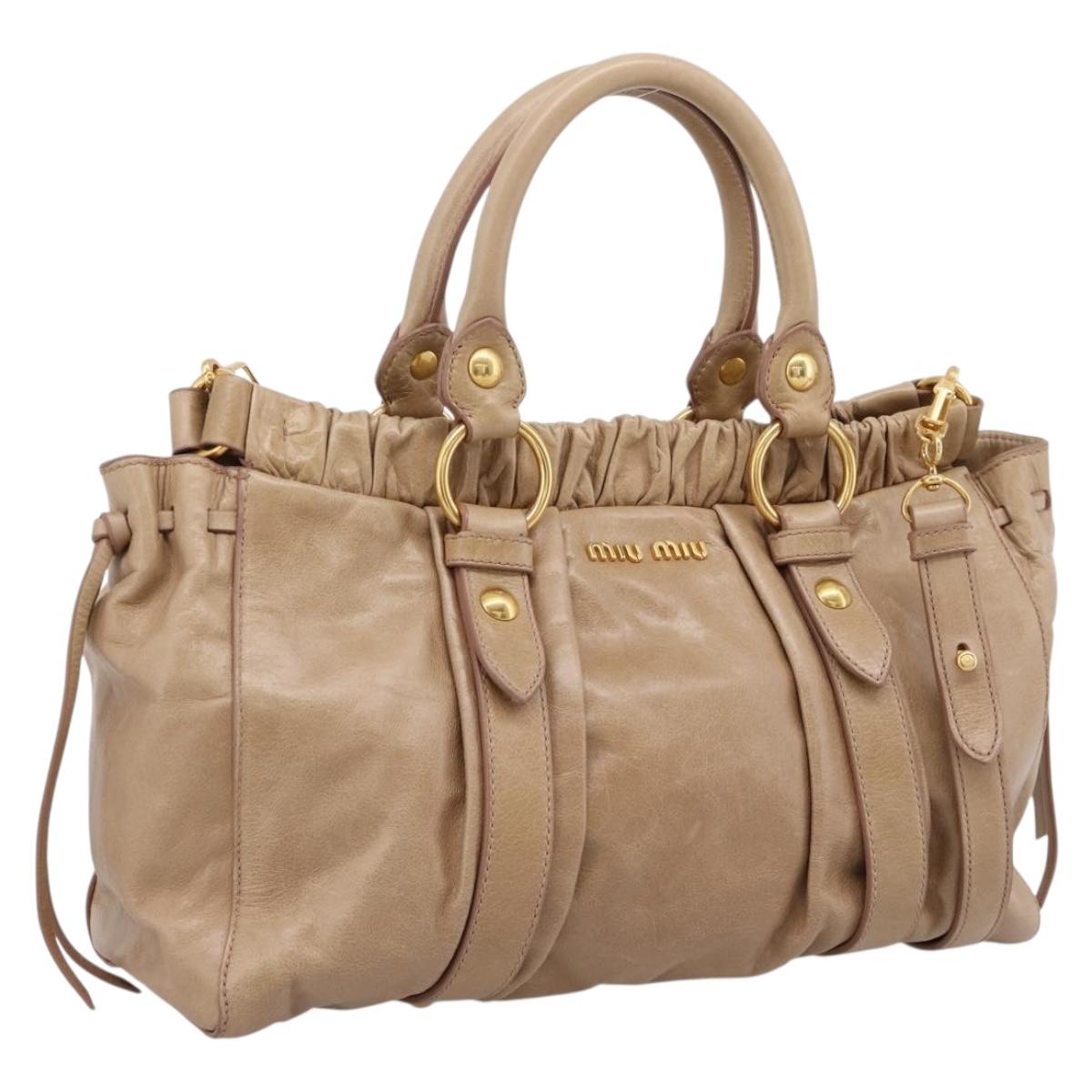 Miu Miu Handbag Leather 2way Beige Gold Tone (Grade B)