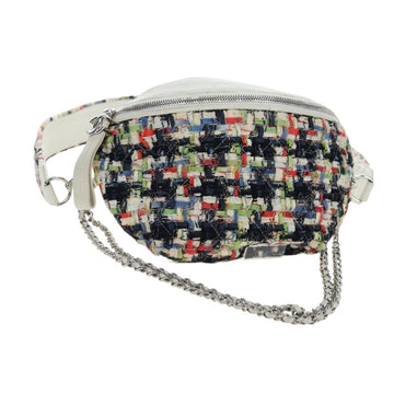 CHANEL Chain Matelasse Shoulder Bag tweed White Silver CC Auth 195515M