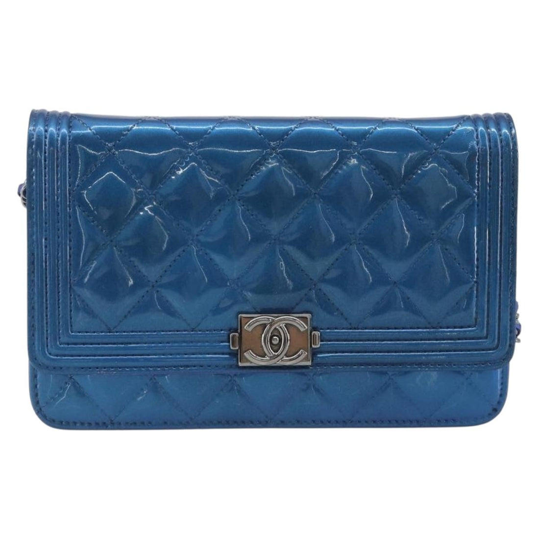 CHANEL Matelasse Boy Chanel Chain Shoulder Wallet Patent Leather CC Auth 197570A