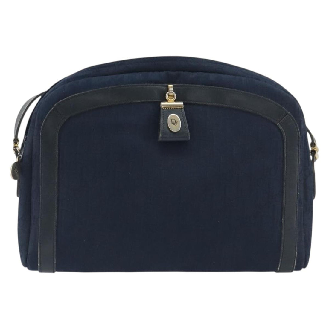 Christian Dior Trotter Canvas Shoulder Bag Navy Gold Auth 198292