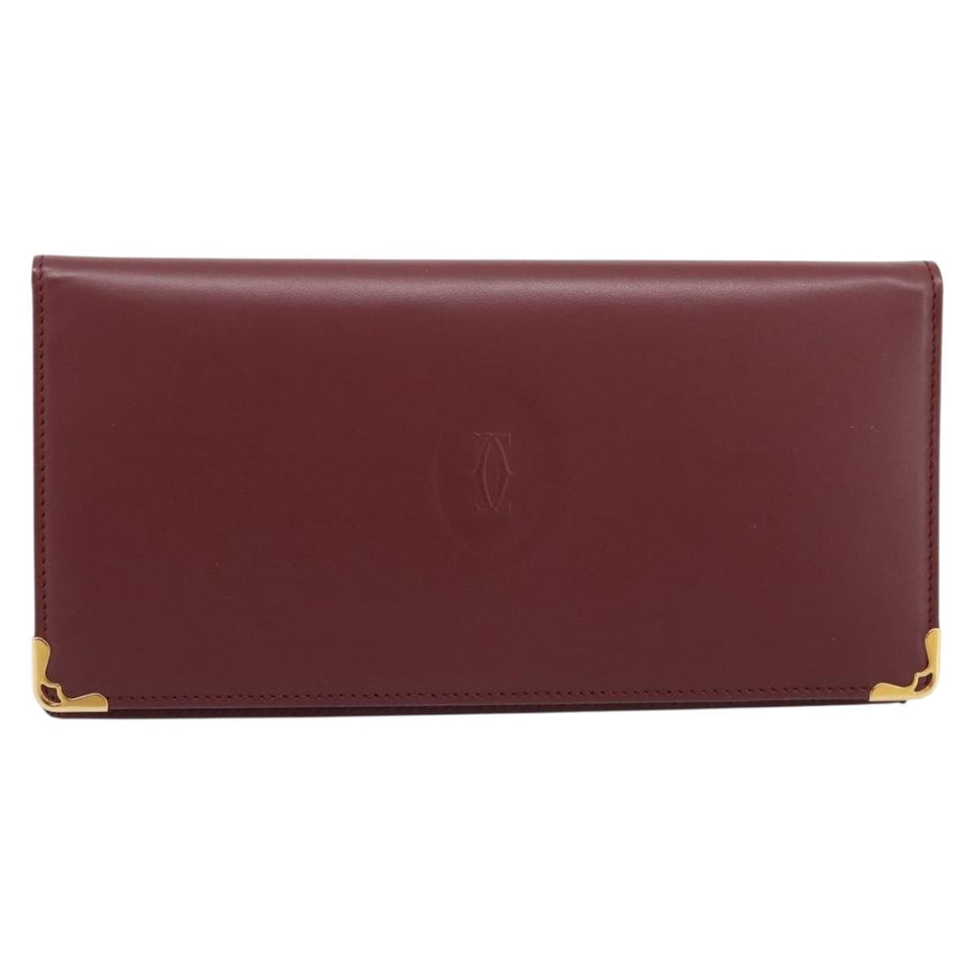 CARTIER Must Line Long Wallet Leather Bordeaux Gold Auth am12366V