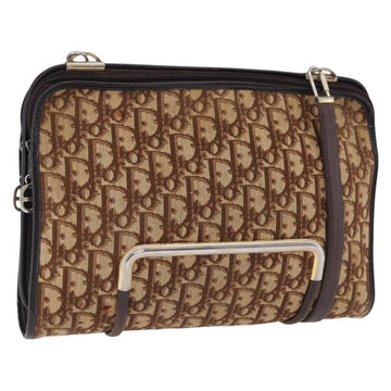 Christian Dior Trotter Canvas Shoulder Bag Beige Gold Tone Auth 198508