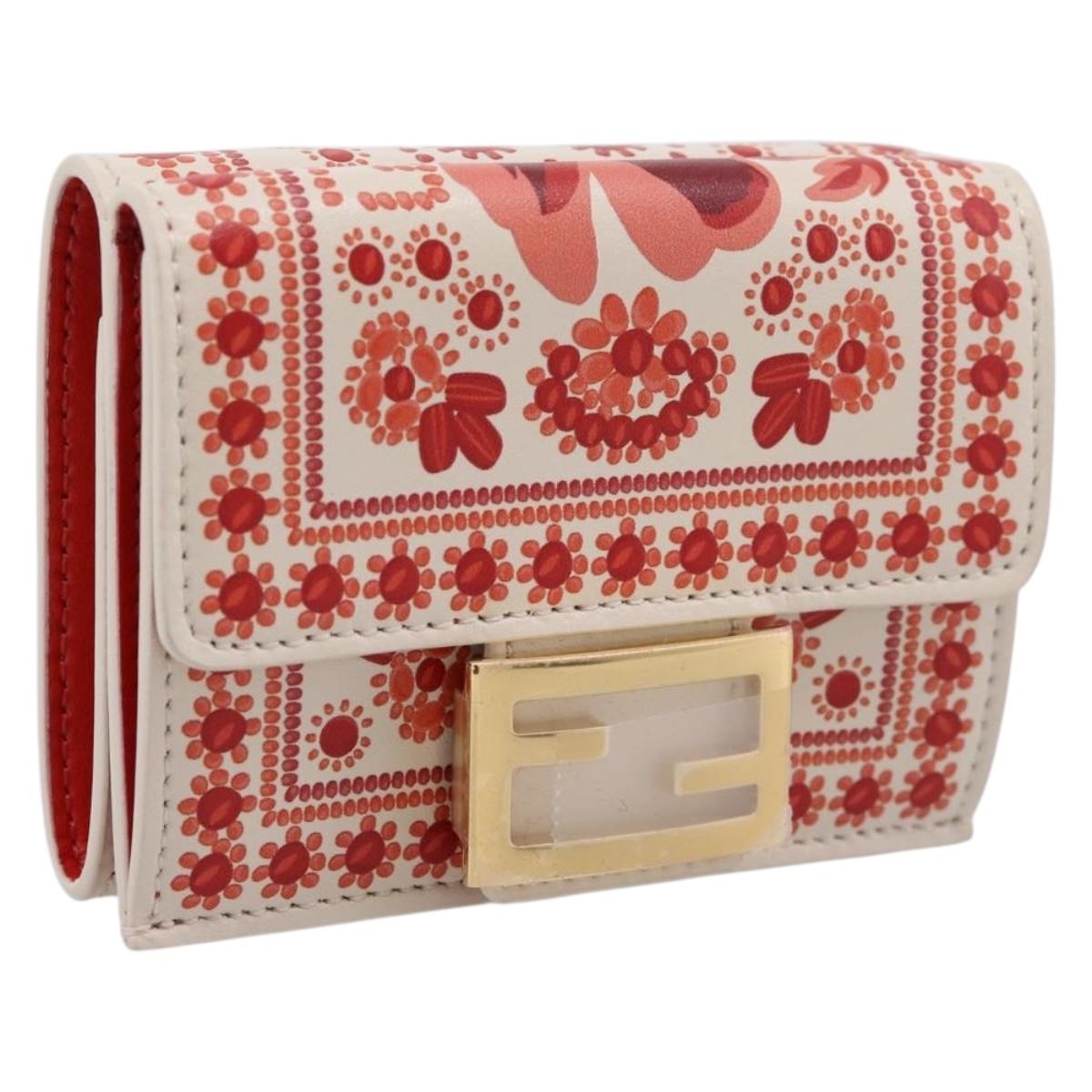 Fendi Compact Wallet Baguette Micro Wallet Leather Red Gold