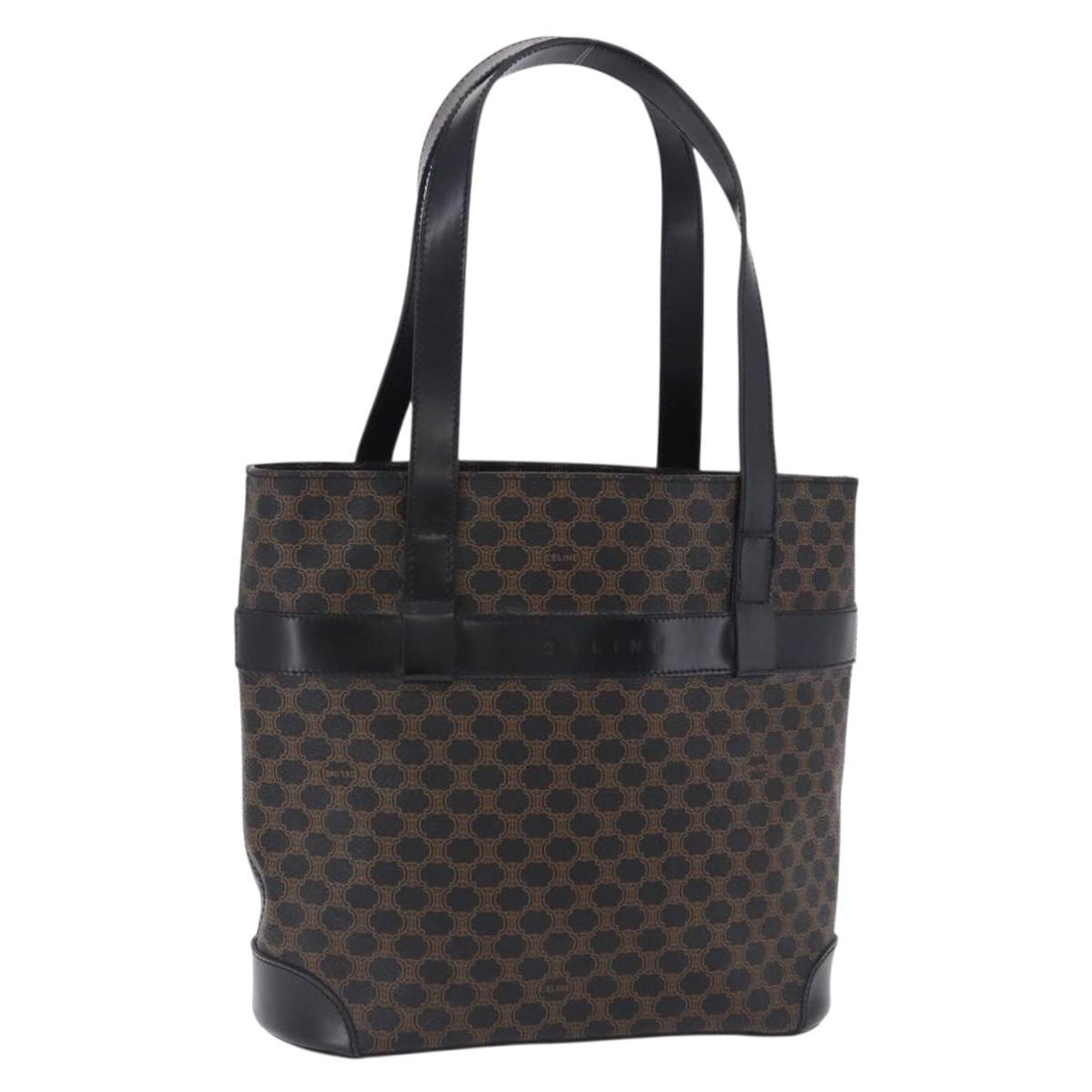 CELINE Macadam Canvas Hand Bag PVC Leather Black Gold Auth 196702
