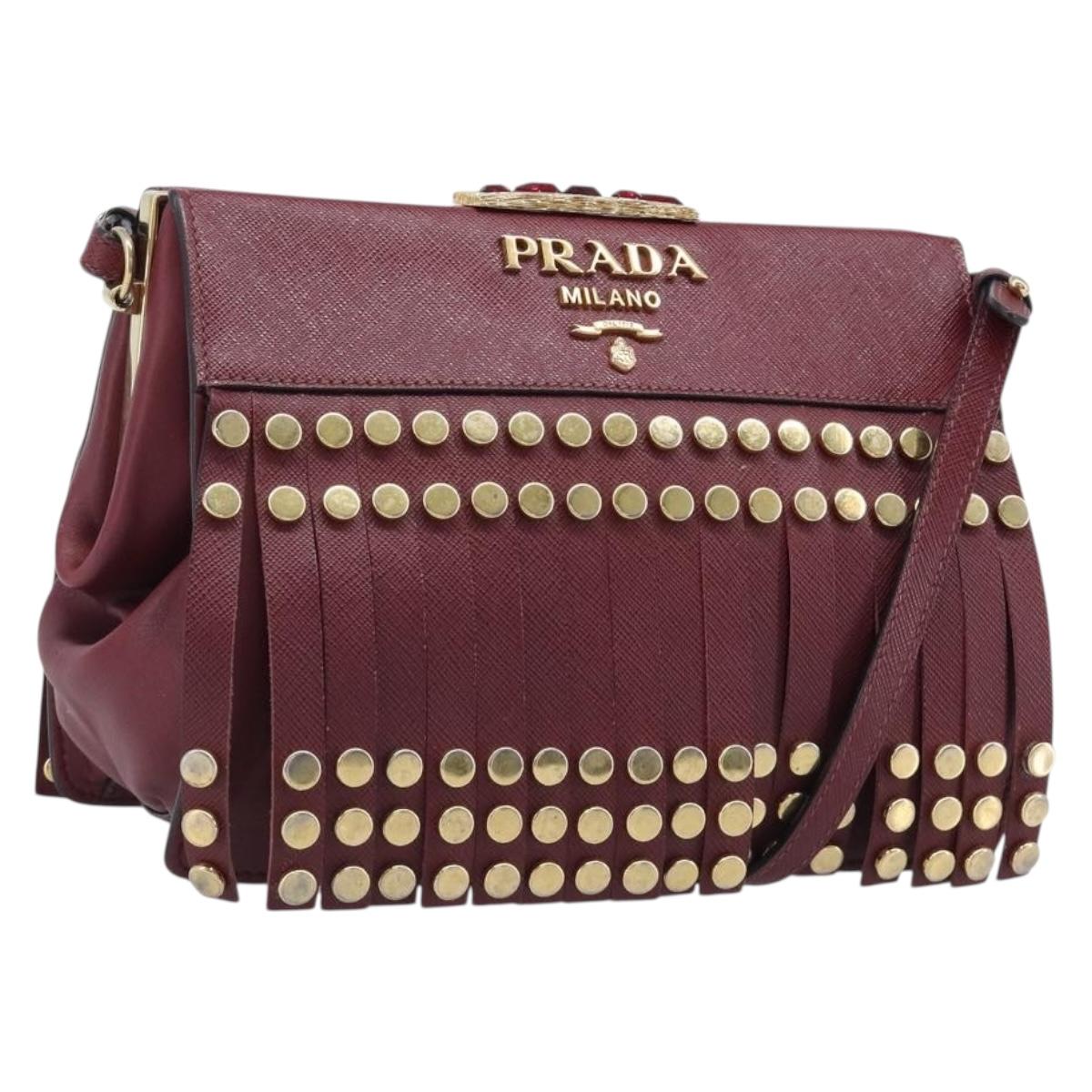 Prada Shoulder Bag Safiano Leather Bordeaux Gold