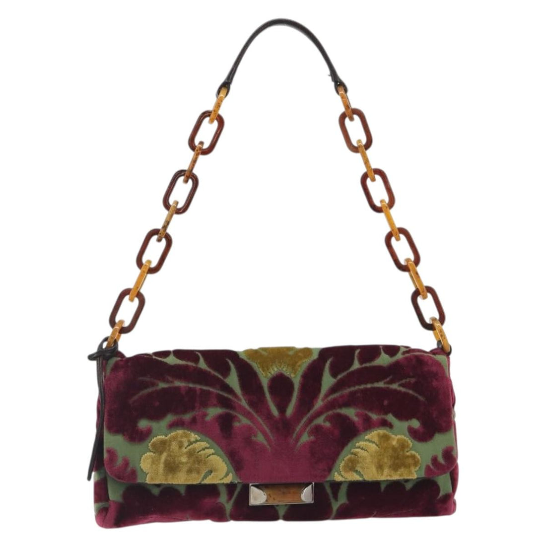 Miu Miu Chain Shoulder Bag Velor Bordeaux Silver Auth 196368A