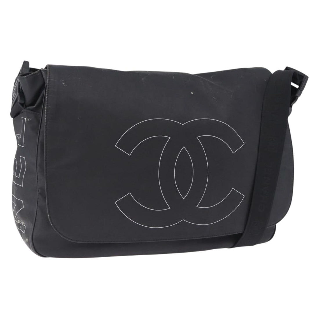 CHANEL Sports Line Shoulder Bag PVC Canvas Black Silver CC Auth BA15143