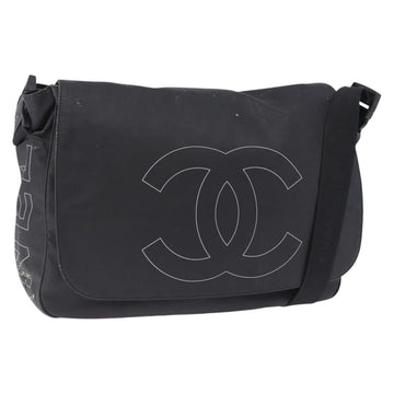 CHANEL Sports Line Shoulder Bag PVC Canvas Black Silver CC Auth BA15143