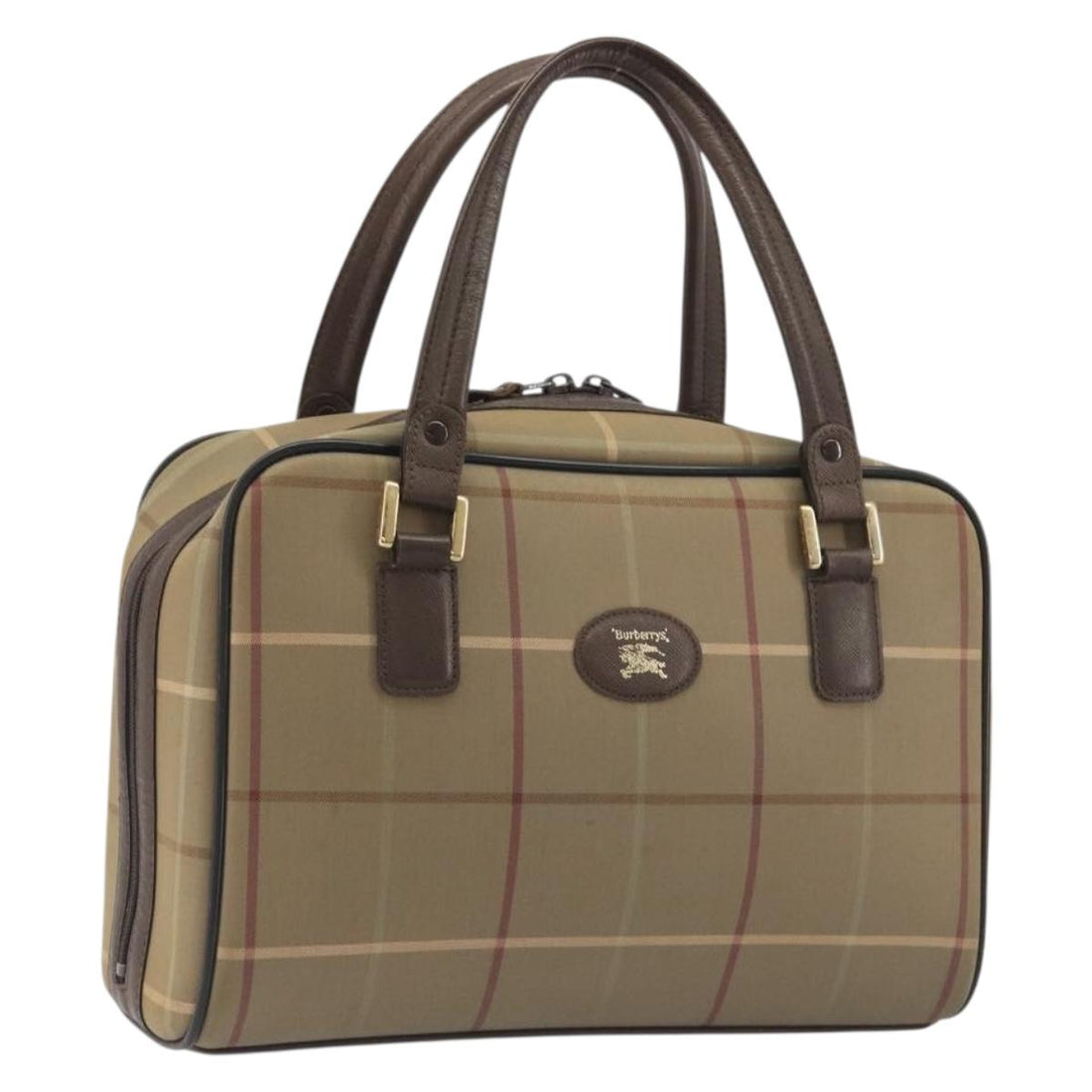 Burberrys Nova Check Hand Bag Canvas Brown Gold Auth 198681