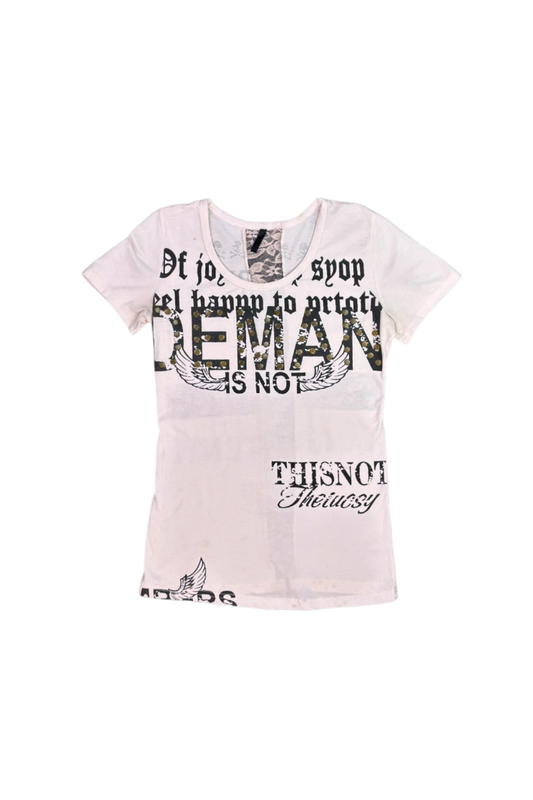 Graphic Design Lace Camo Detail T-Shirt