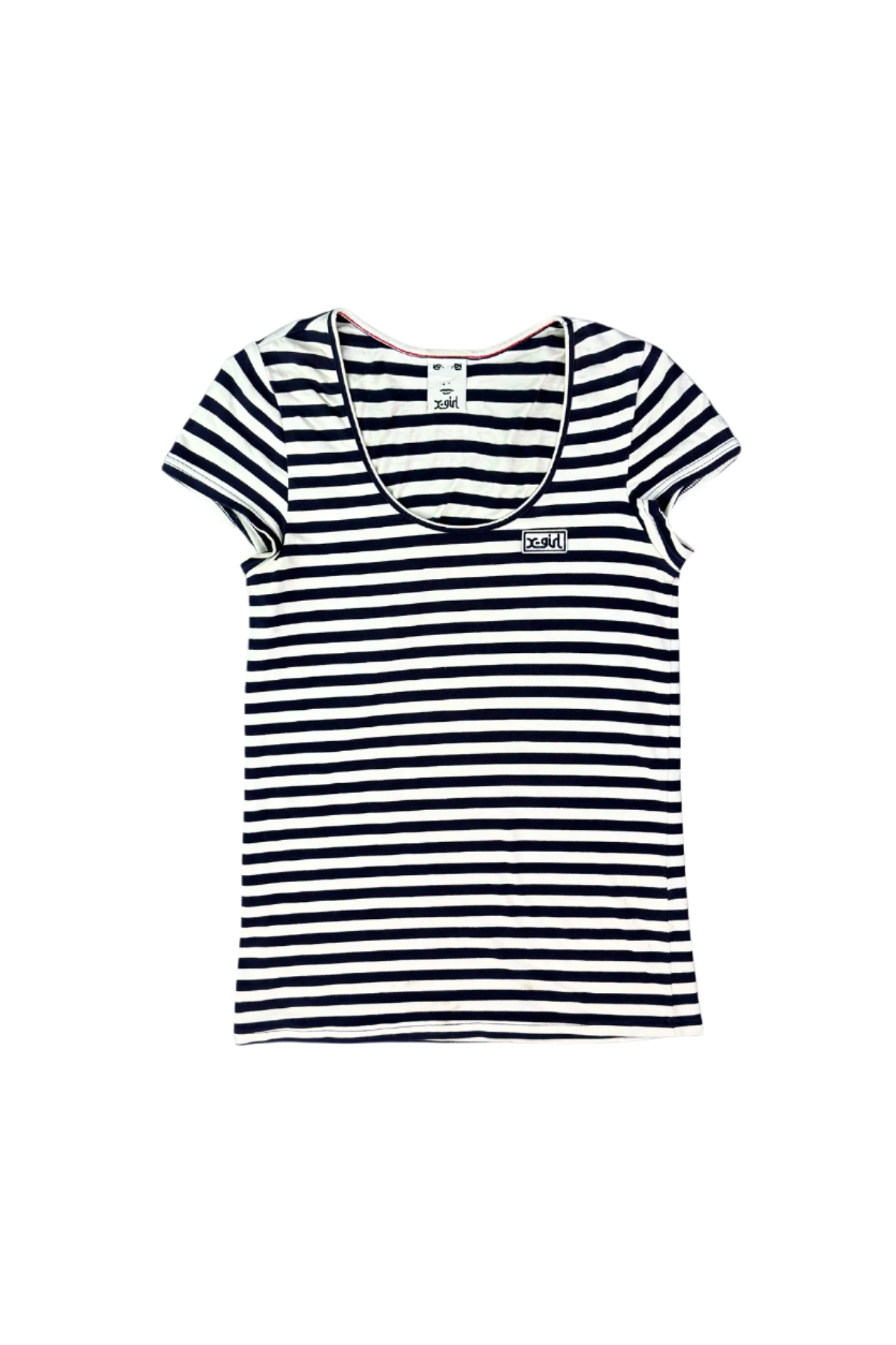 X-GIRL Women's Striped Round Neck Short Sleeve Top