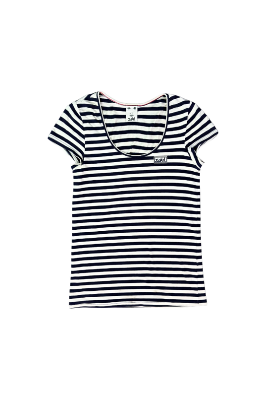 X-GIRL Women's Striped Round Neck Short Sleeve Top