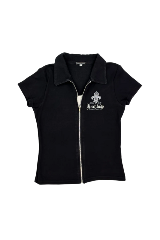 Fleur & Parfum Black Zipper Collared Shirt