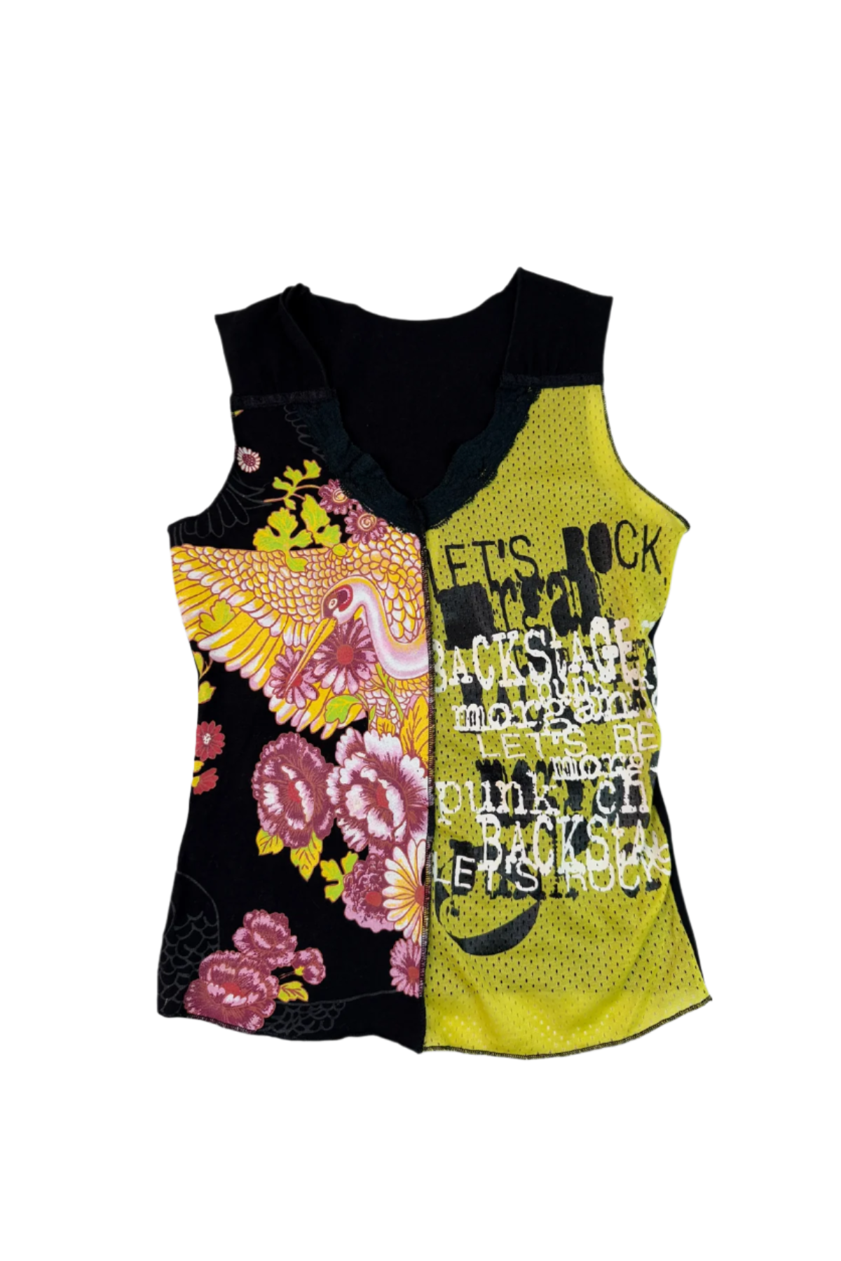 Women's V-Neck Floral Graphic Black Tank Top