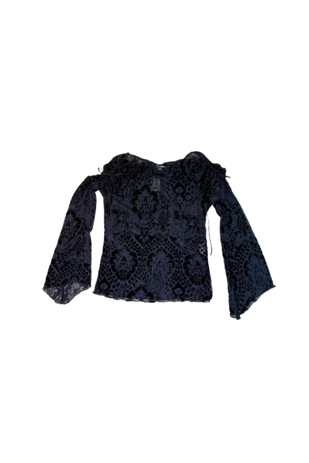 Miss Sixty Lettuce Hem Printed Drawstring Flared Sleeve Blouse