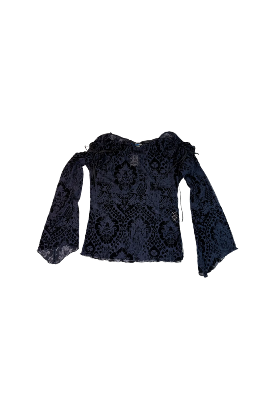 Miss Sixty Lettuce Hem Printed Drawstring Flared Sleeve Blouse