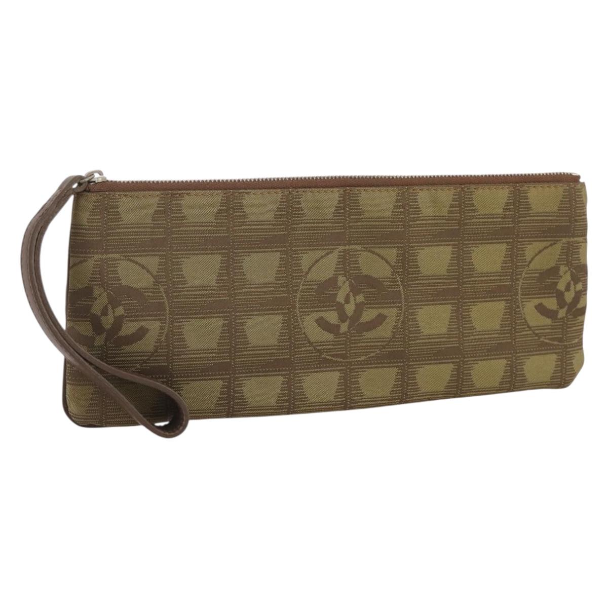 Chanel New Travel Line Clutch Bag Canvas Brown CC