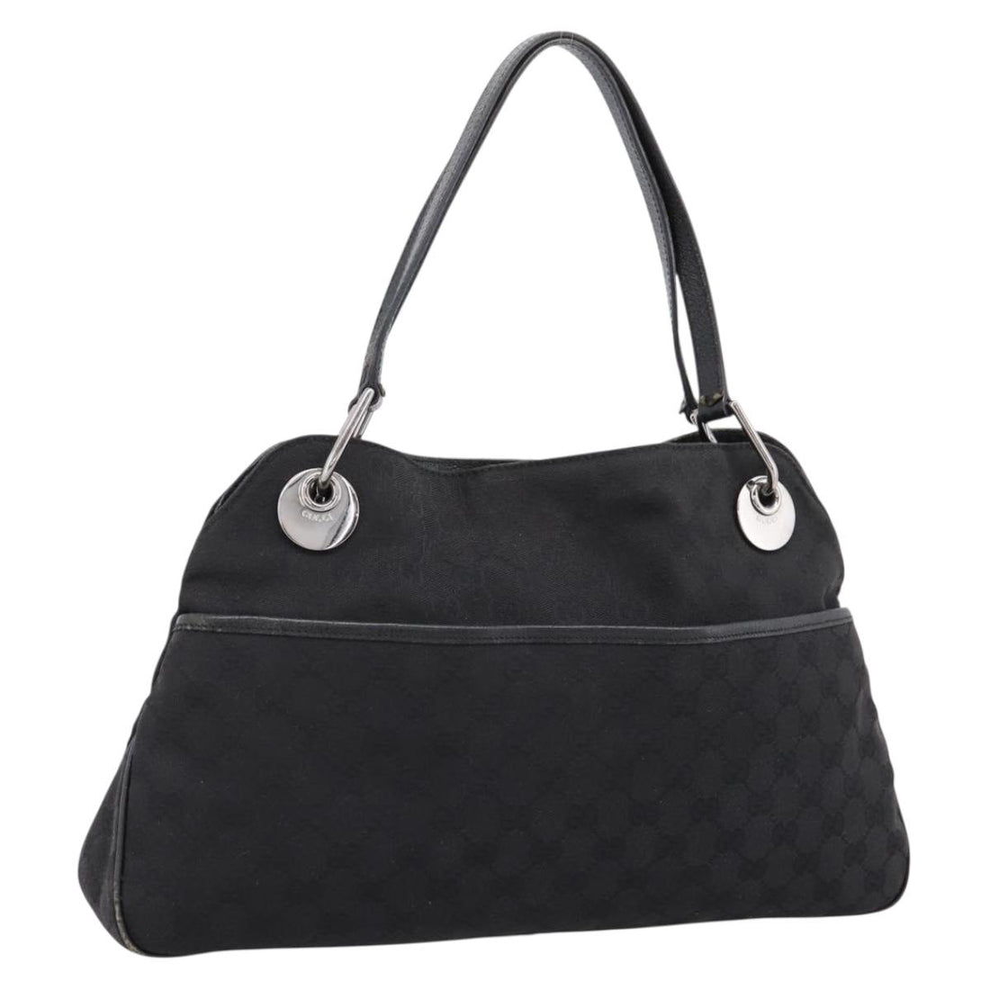 GUCCI GG Canvas Tote Bag Black Silver 121023 Auth 197315A