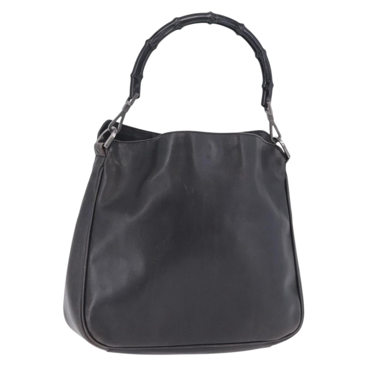 Gucci Bamboo Handbag Leather Black Silver
