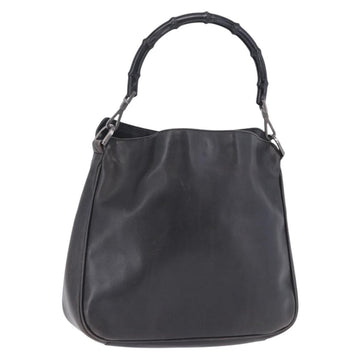 Gucci Bamboo Handbag Leather Black Silver