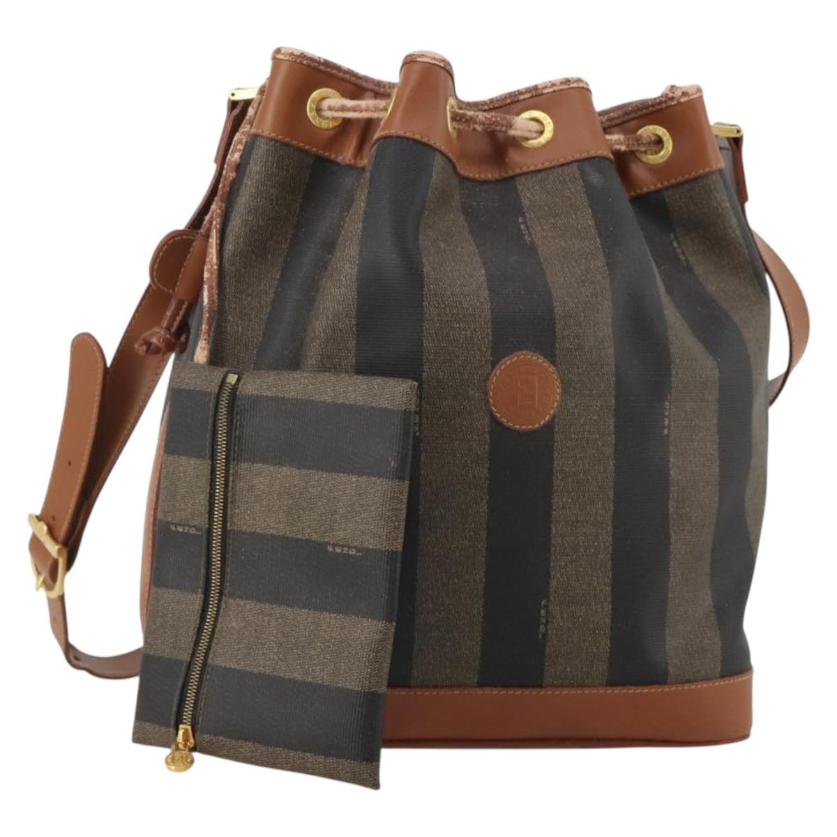 Fendi Pecan Shoulder Bag PVC Leather Brown Gold Tone