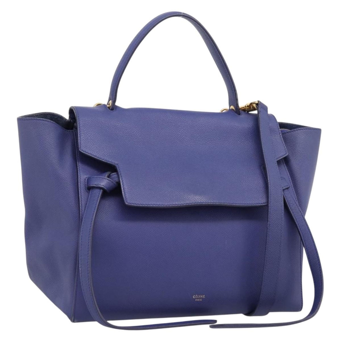 CELINE Belt Bag Hand Bag Leather 2way Blue Gold Tone Auth 196432