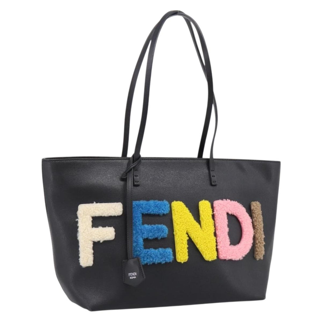 FENDI Tote Bag Leather Black Multicolor 8BH198 Auth 198636A