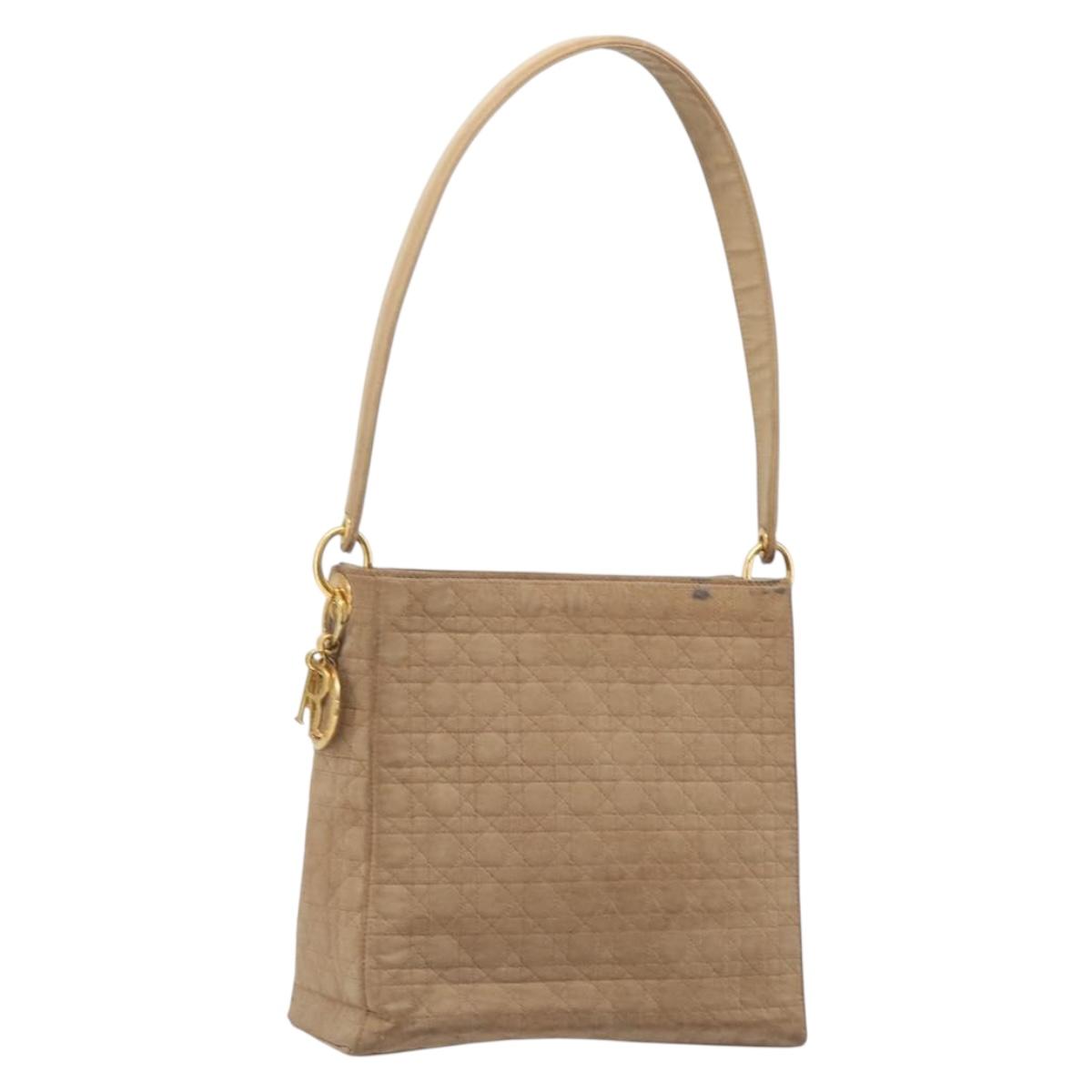 Christian Dior Canage Shoulder Bag Canvas Beige Gold