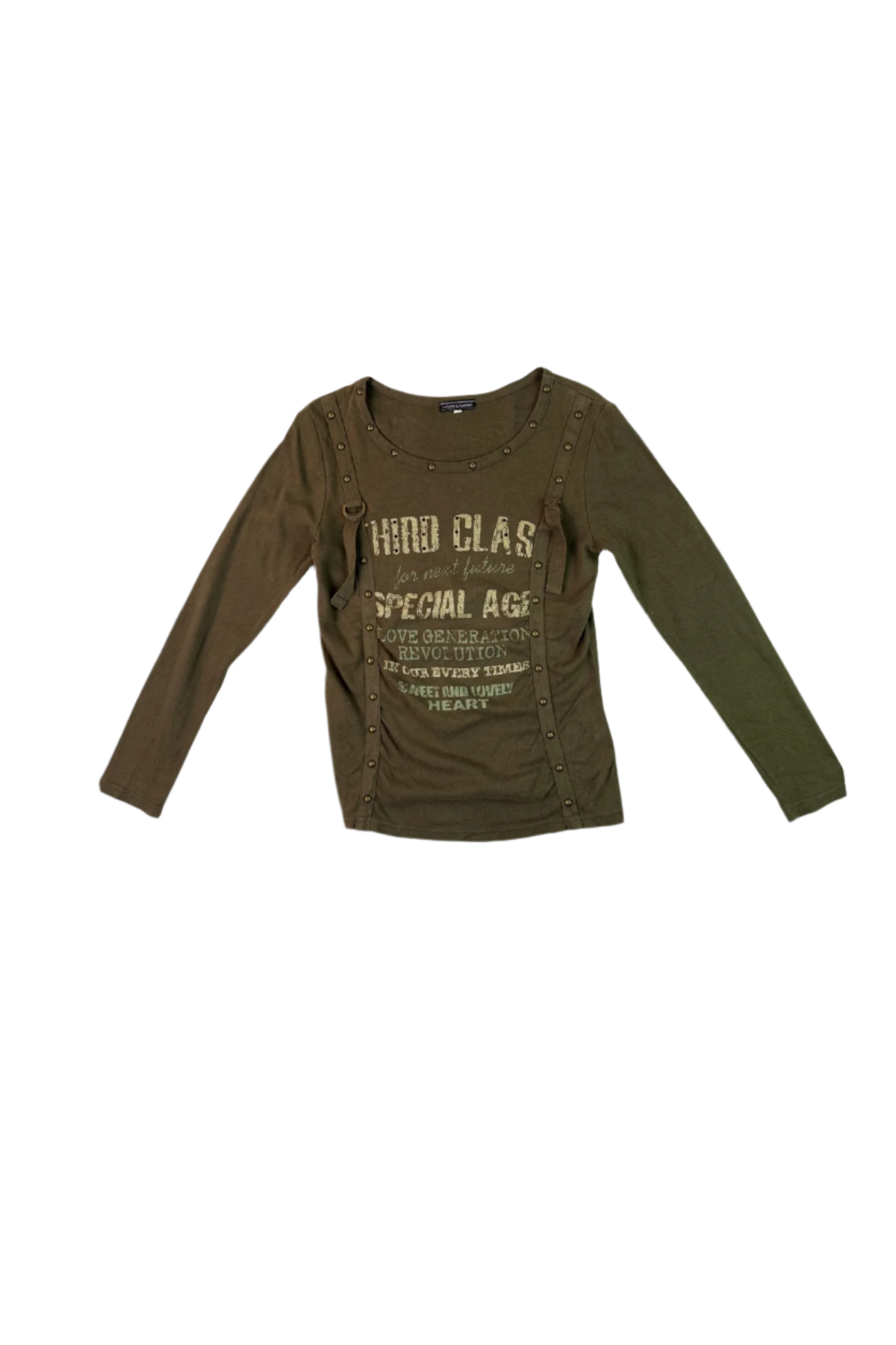 Fleur & Parfum Women's Medium Crew Neck Studded Graphic Long Sleeve Shirt
